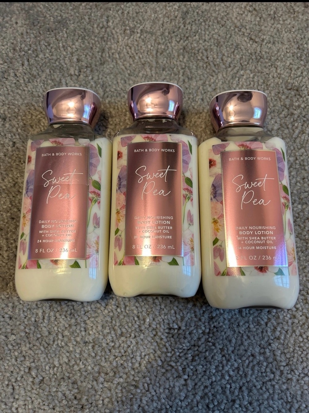 Bundle of 3 Bath & Body Works Sweet Pea Daily Nourishing Body Lotion